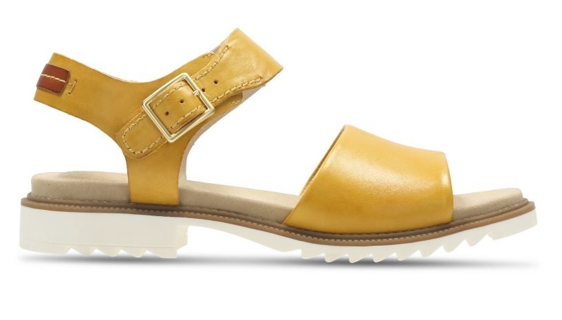 yellow Clarks sandals